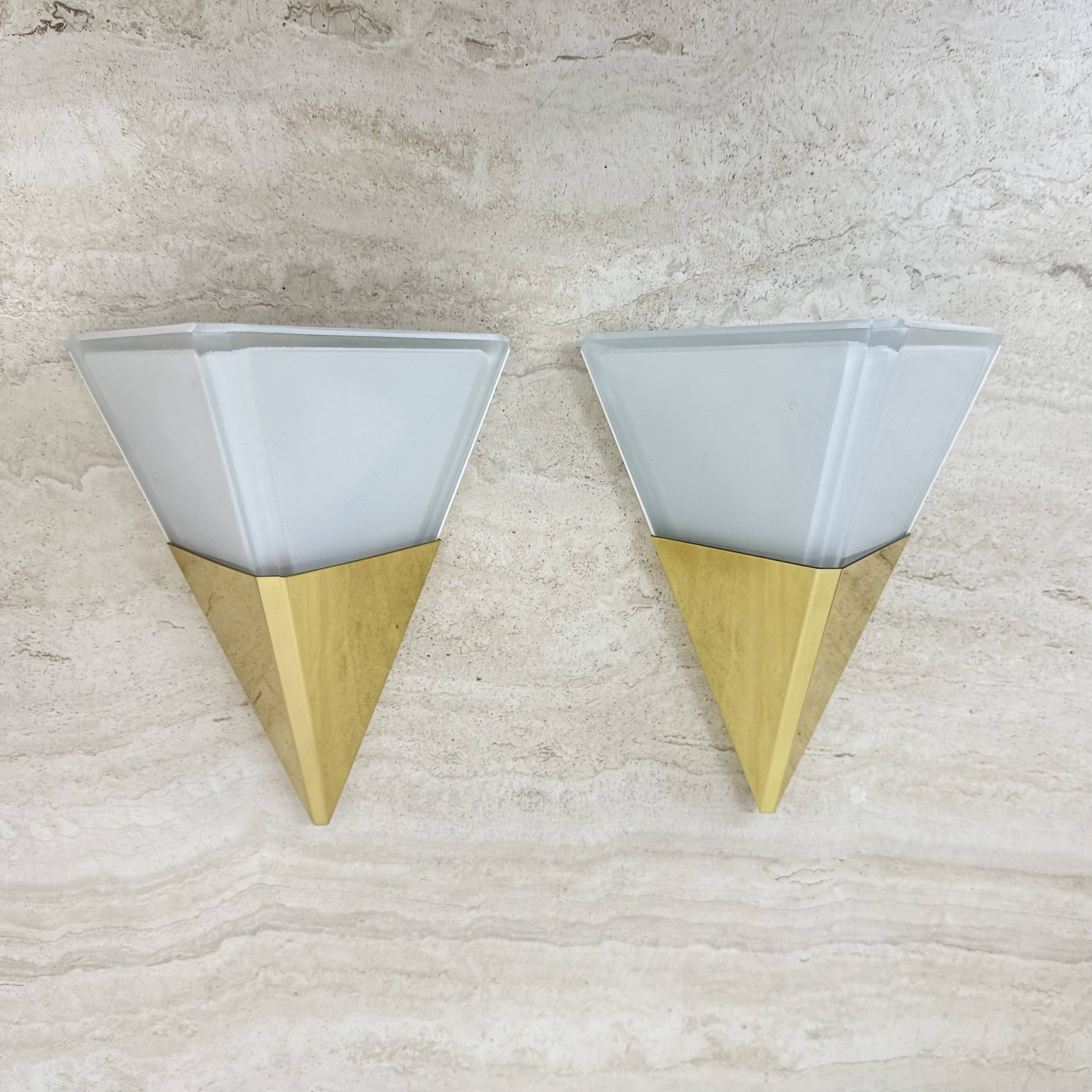 Set of 2 Limburg Glashütte brass and glass wall lamps sconce , 1970s