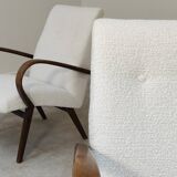 Pair of Jaroslav Smidek armchairs for Ton Bystrice restored in white buckle 1960