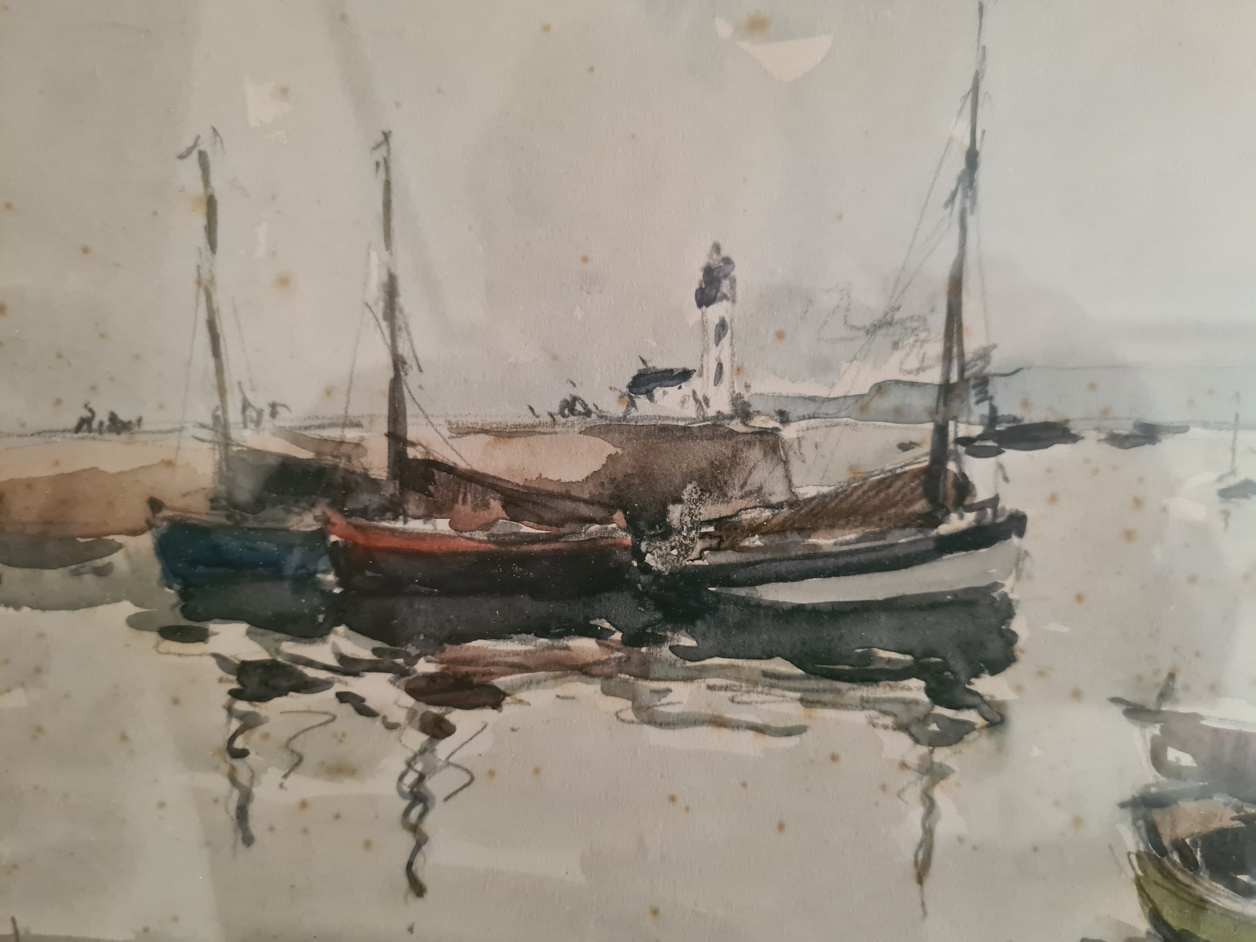 Fernand HERBO (1905-1995) Watercolor signed lower left "Boats in Honfleur" 23 x31 cm