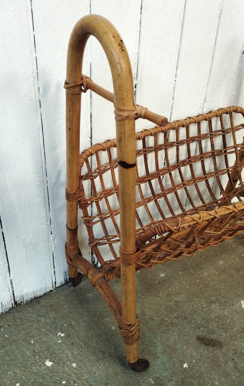 Vintage rattan and bamboo magazine rack