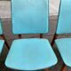4 Scandinavian dining chairs in solid wood and blue-green leather from the 1950s.