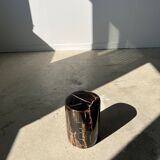 Side table in black petrified wood with light streaks h: 27,5cm d:18,5cm