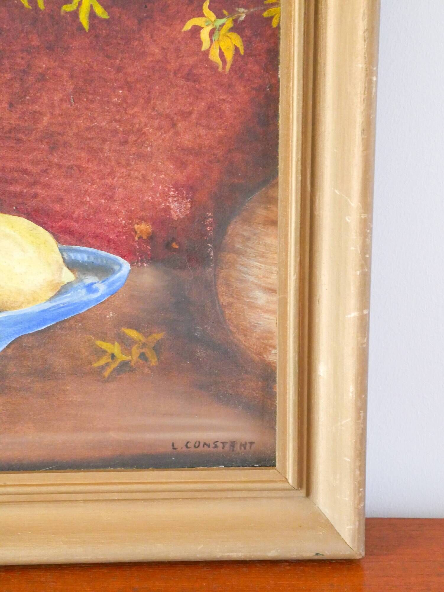 oil painting on panel still life fruit lemons signed 1950