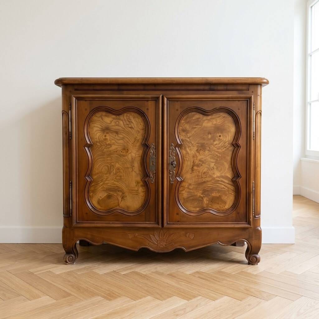 Bar cabinet and screen support in Bressan style made of solid wood.
