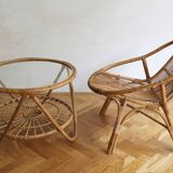 1960's Set of Four Rattan Armchairs and Side Table by Jaroslav Prochazka for ULUV