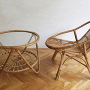 1960's Set of Four Rattan Armchairs and Side Table by Jaroslav Prochazka for ULUV