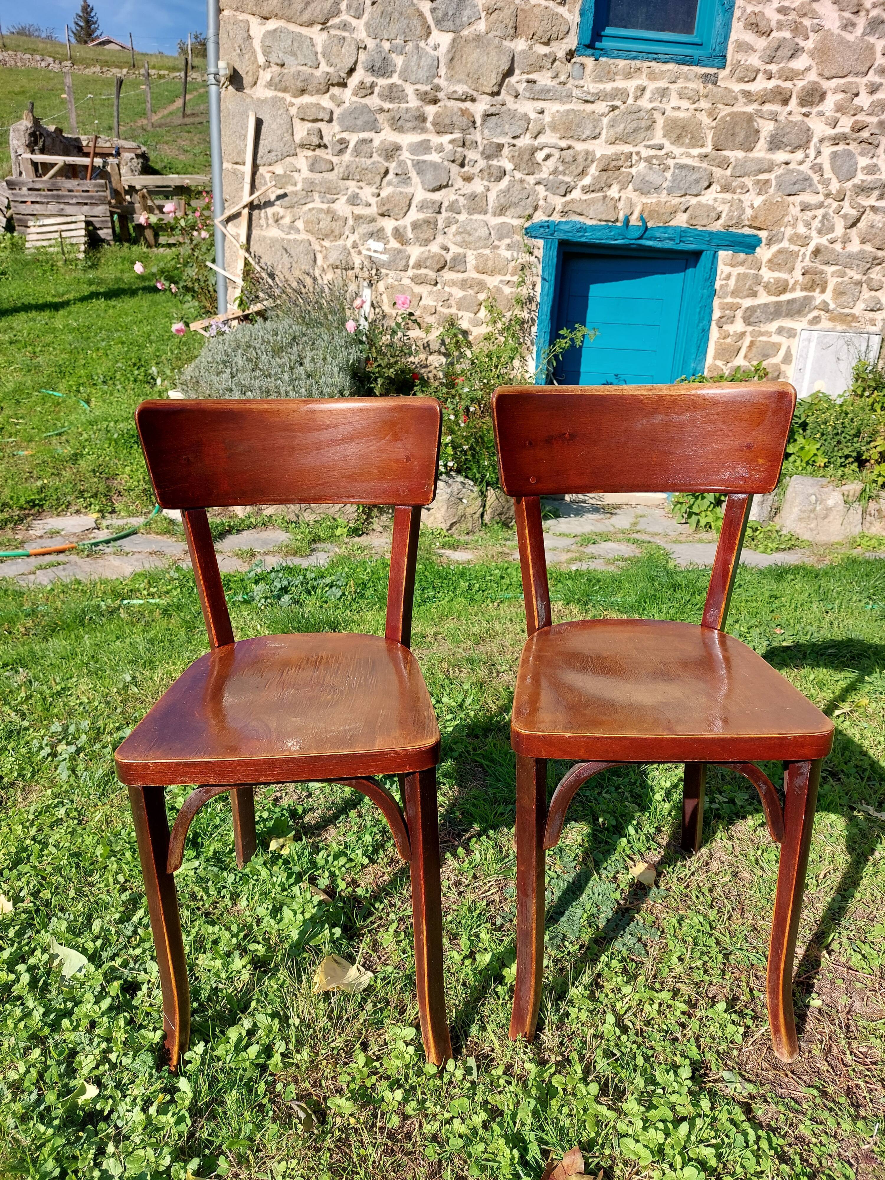 Pair of baumann bistro chairs, dark oak color