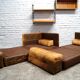 Cognac leather patchwork modular sofa or daybeds, 1970s