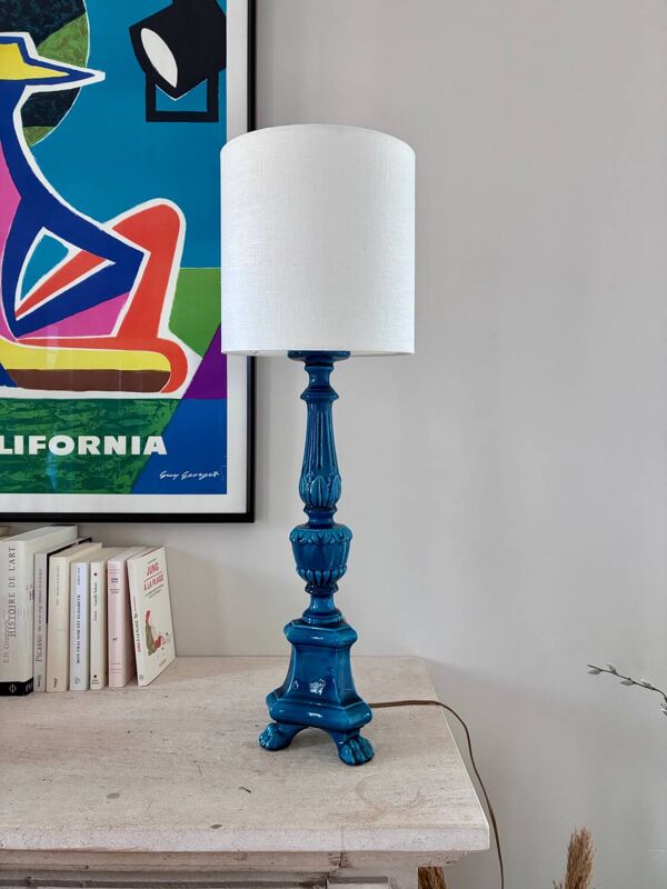 Lampe signée Pol Chambost en céramique turquoise, 1960