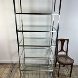1980s stainless steel and glass bookcase shelf
