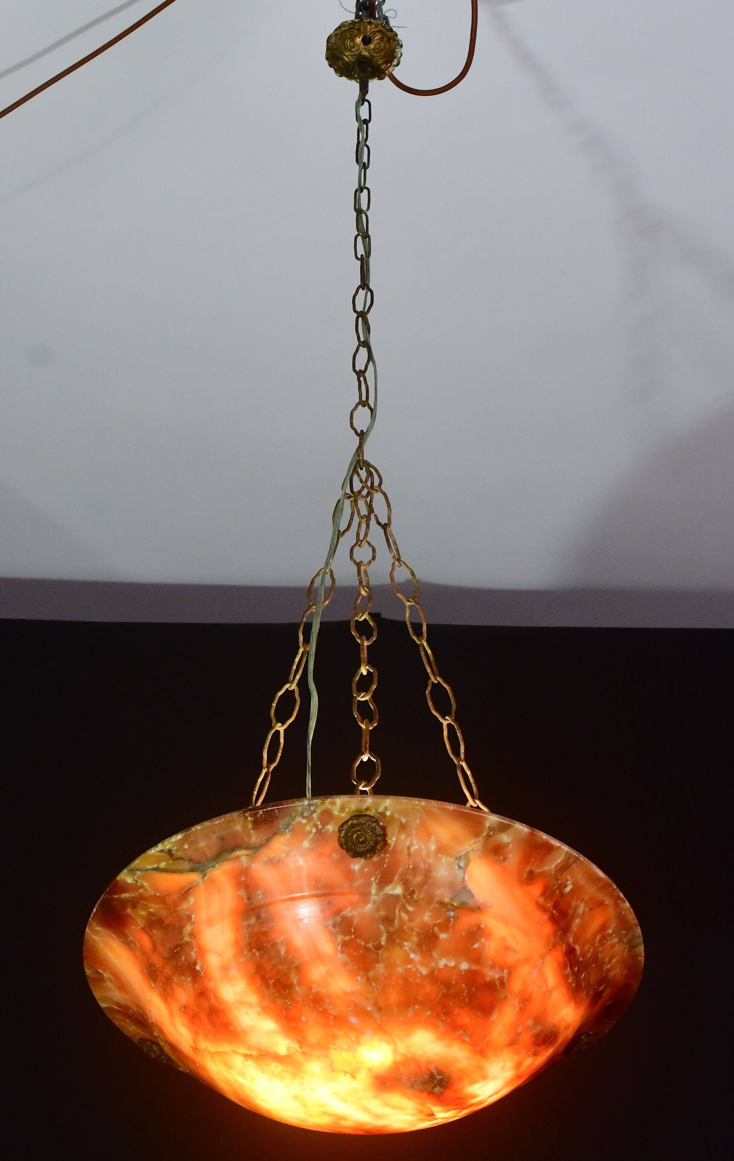 Art Deco great design orange alabaster chandelier, 1940s