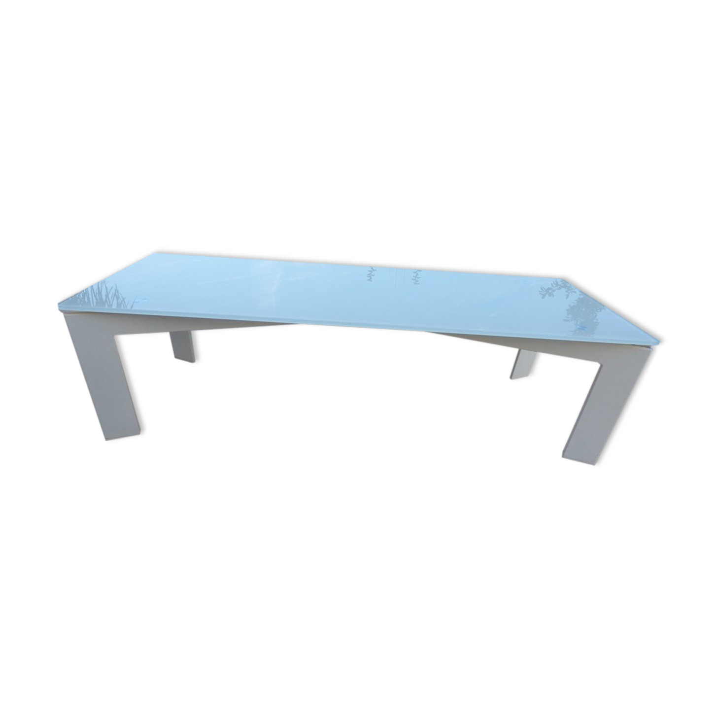 Coffee table in glass and off-white metal