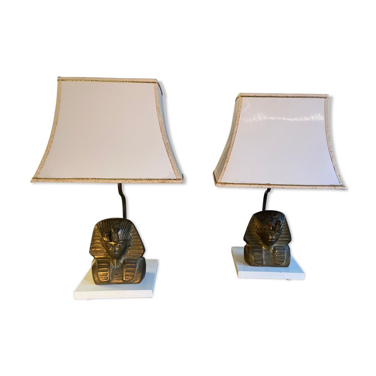 Pair of vintage gilded bronze lamps, pharaoh's face, 1970