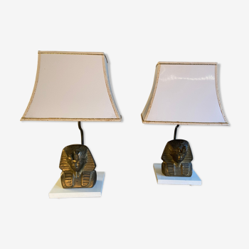 Paire de lampes vintages en bronze doré, visage de pharaon, 1970