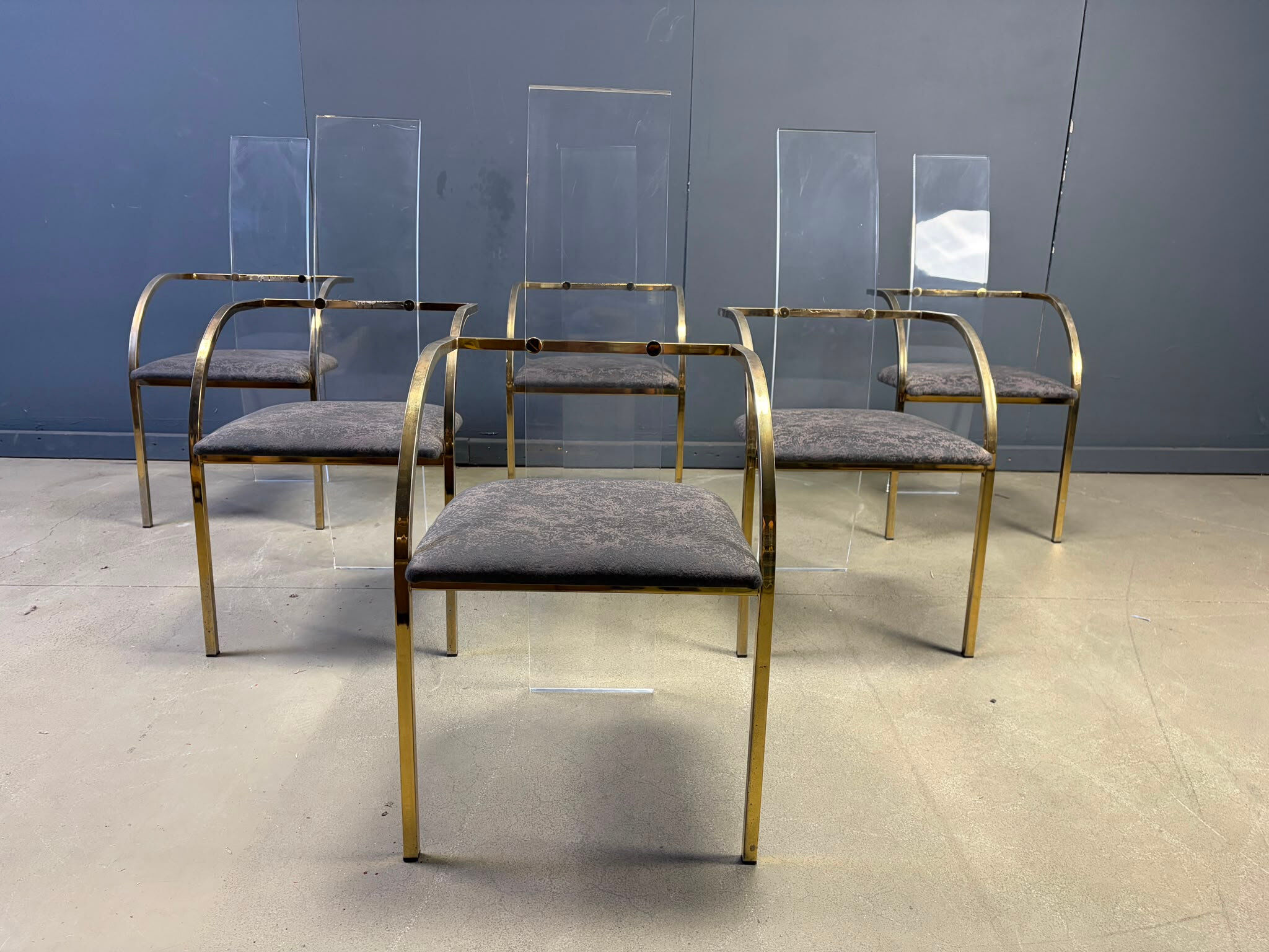 Plexiglass and brass dining chairs by Belgochrom, set of 6 - 1970s