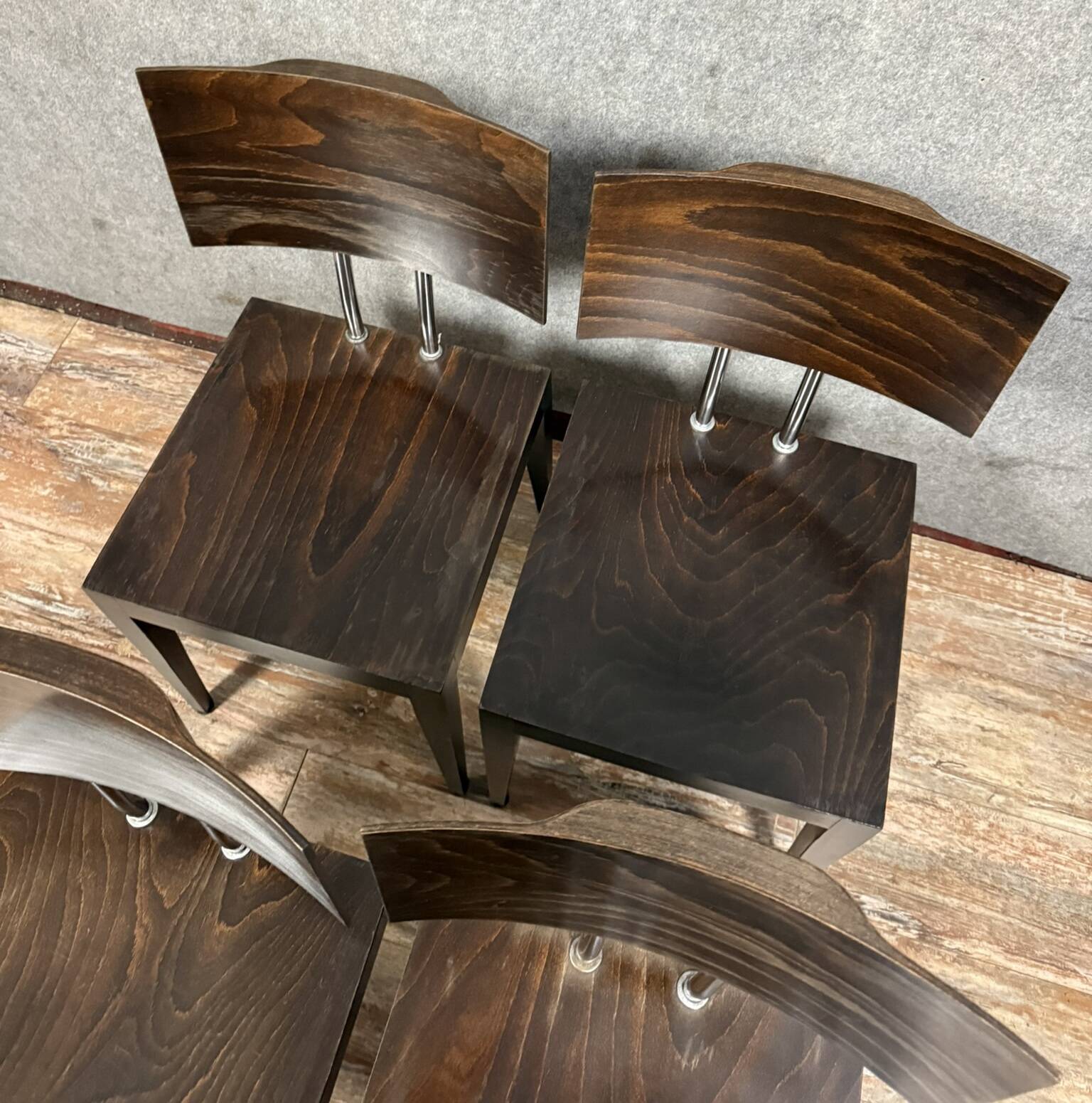 Set of four 1970's Design chairs in stained grained wood