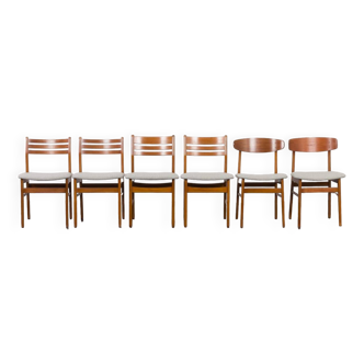 Set of 6 mid century Danish chairs in teak and grey wool upholstery, 1960s