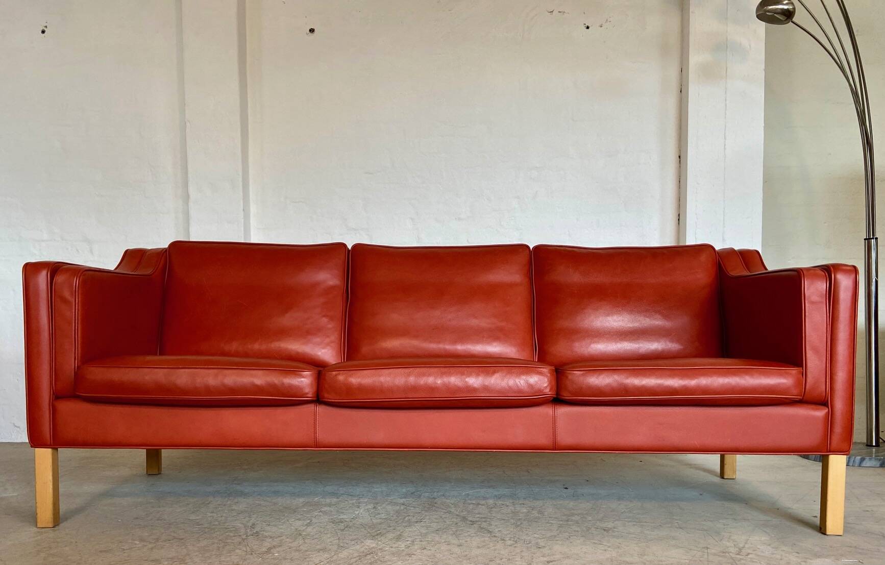 Vintage Danish mid-century Mogens Hansen 3 person cognac leather sofa