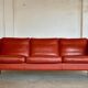 Vintage Danish mid-century Mogens Hansen 3 person cognac leather sofa