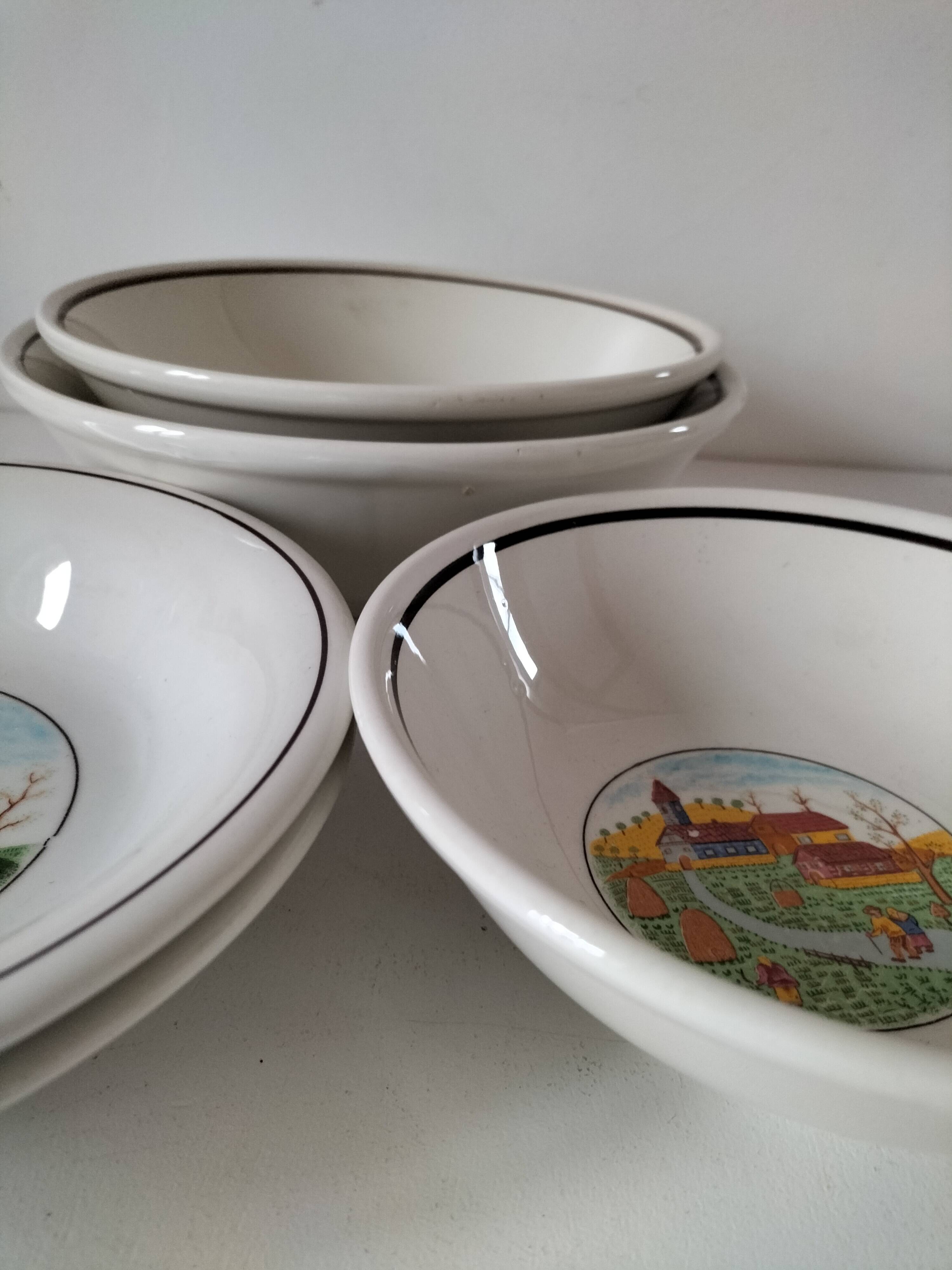 Set of 5 Italian ceramic dishes with country decor