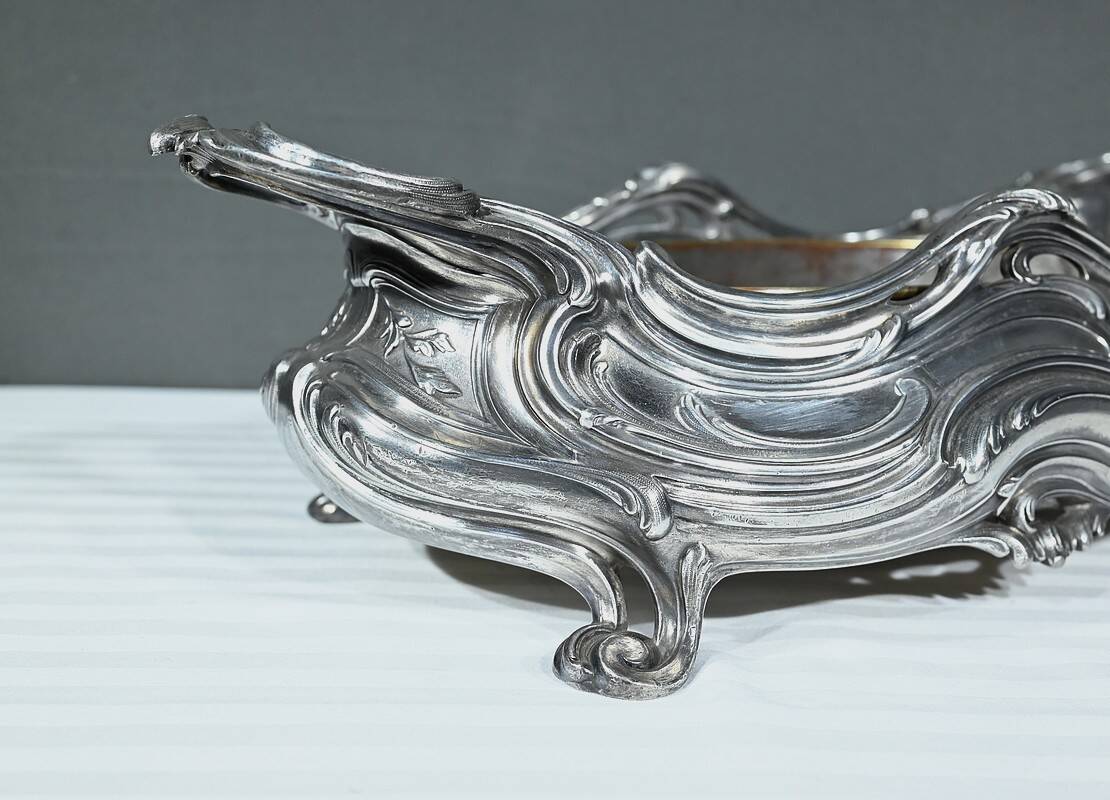 Silvered Bronze Planter, Victor Saglier, Art Nouveau – Late 19th Century