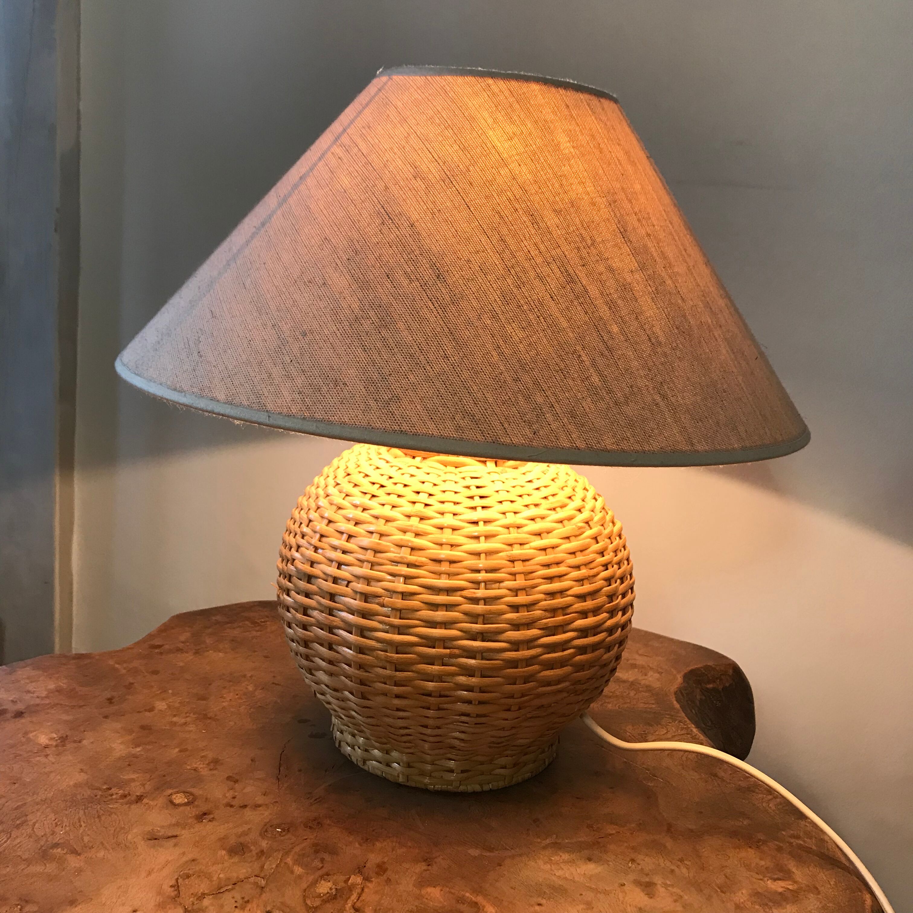 Vintage wicker lamp and lampshade gloved linen