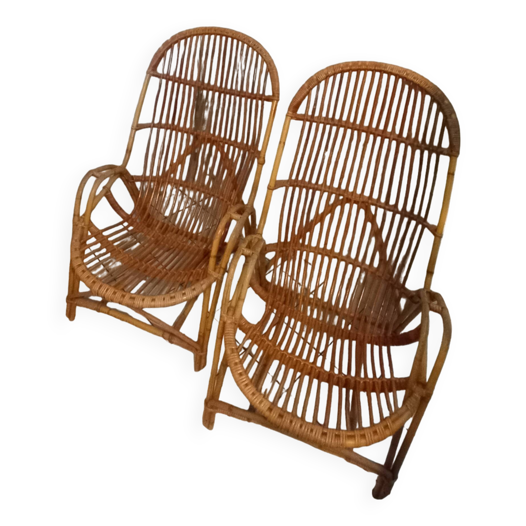 Pair of vintage rattan/wicker armchairs from the 70s