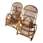 Pair of vintage rattan/wicker armchairs from the 70s