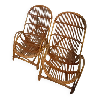 Pair of vintage rattan/wicker armchairs from the 70s