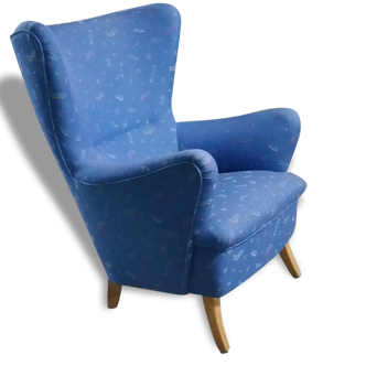 1/2 Fauteuil club Danois années 50 60  a oreilles bergere restauré