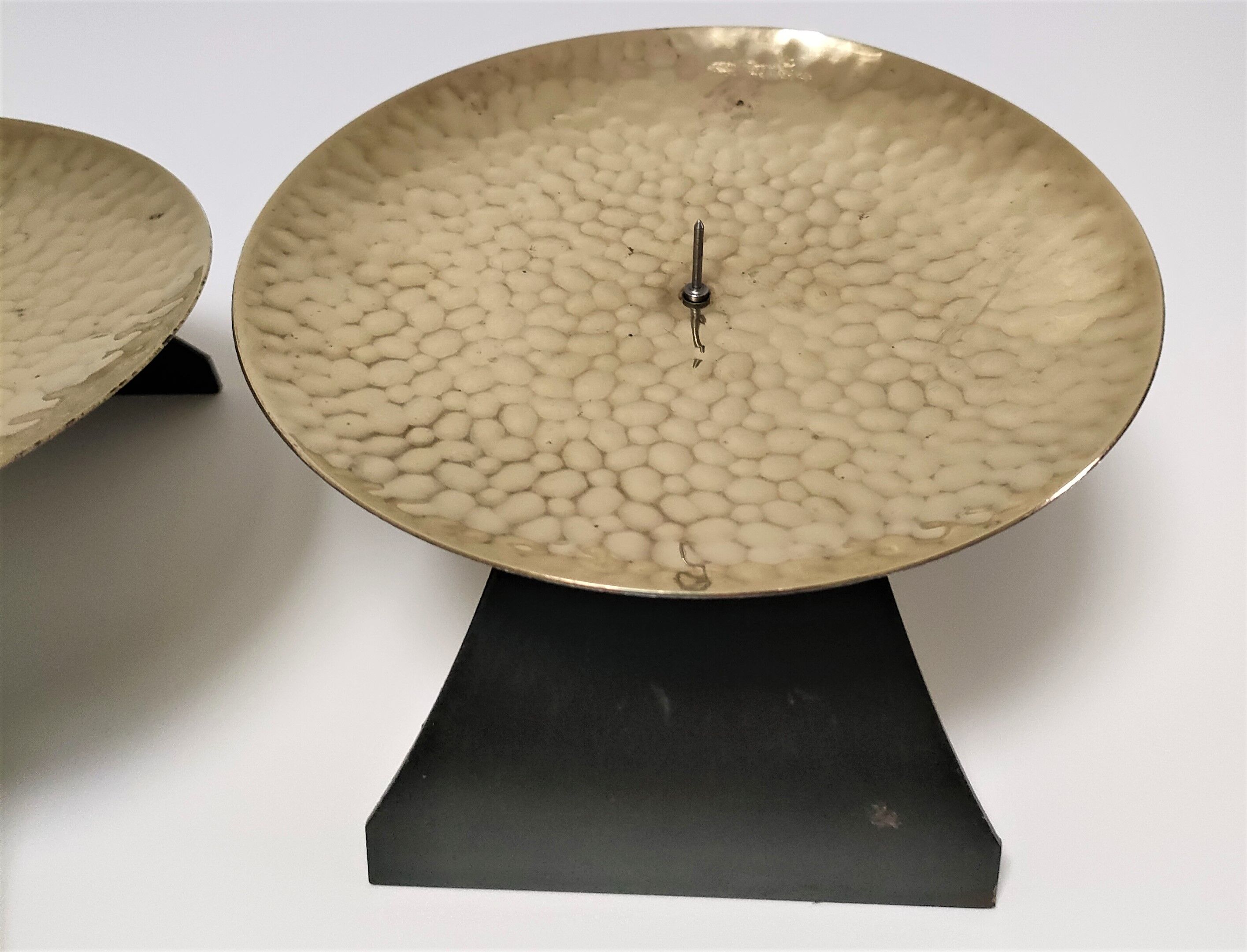 Pair of brass and metal candle holders design 70s