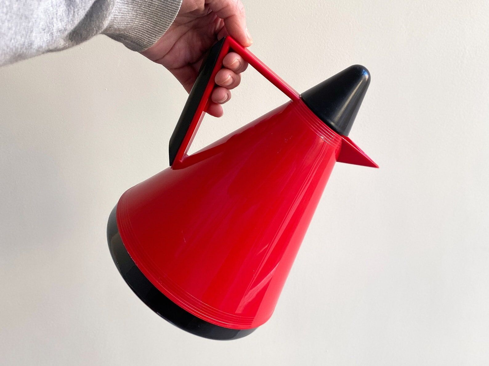 Vintage red post modern thermos by BMF, Memphis design