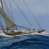 Stencil gouache by leon haffner representing a regatta boat