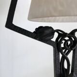 Charles SCHNEIDER art nouveau desk lamp, in glass with signature and hammered metal