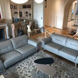 Leather sofa Roche Bobois pearl grey
