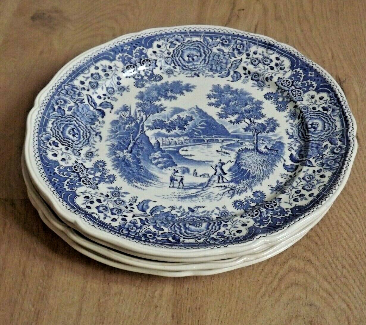Villeroy And Boch Blue And White Pottery Burgenland Design 4 Dinner Plates 3511