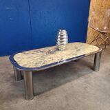 Italian design coffee table from the 70s, marble and chrome
