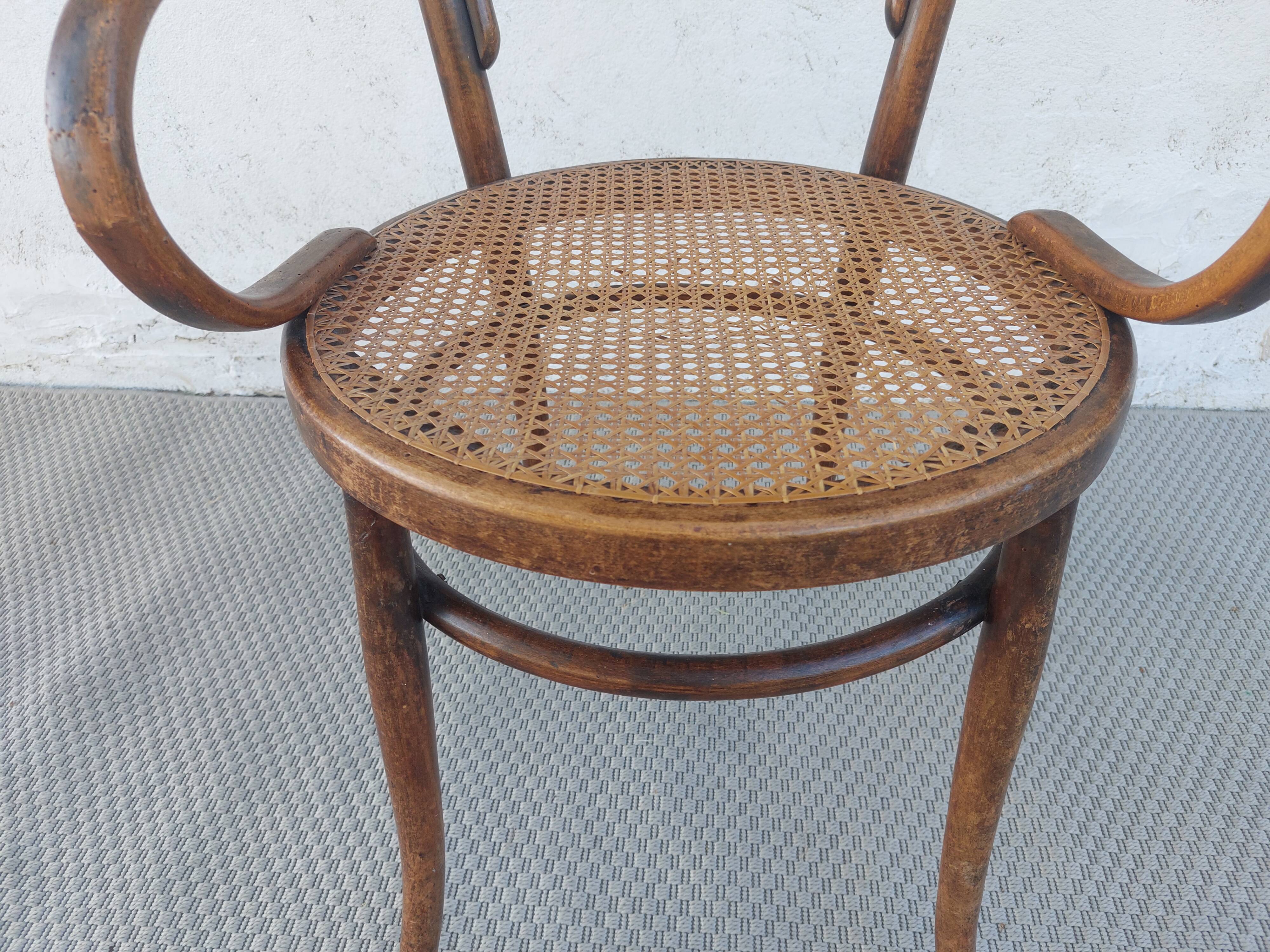 Fauteuil canné et bois courbé style Thonet Fischel, années 30