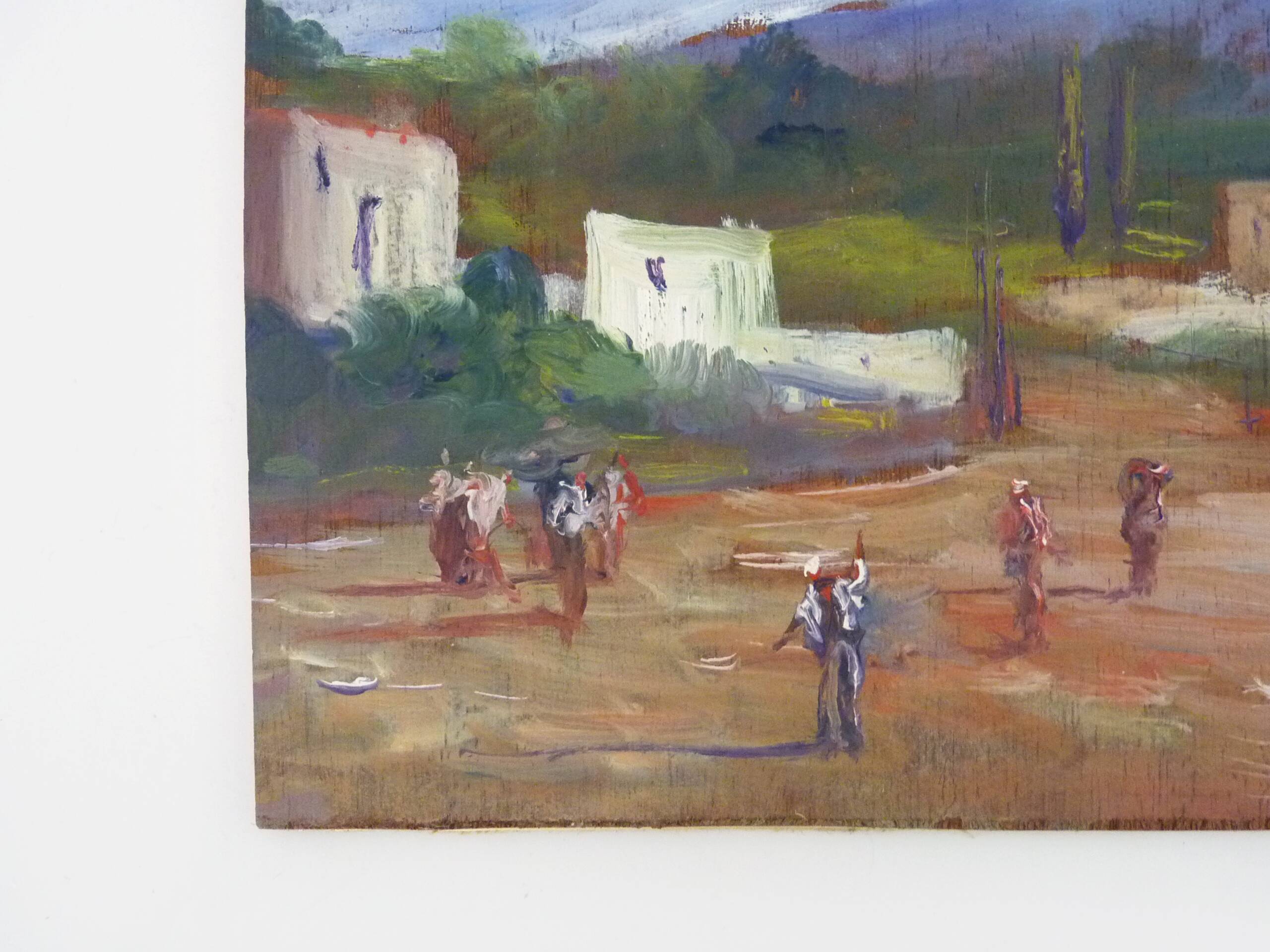 Oil on wood by Riccardo Capone Village Italy 50s 60s