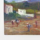 Huile sur bois de Riccardo Capone Village Italie Années 50 60