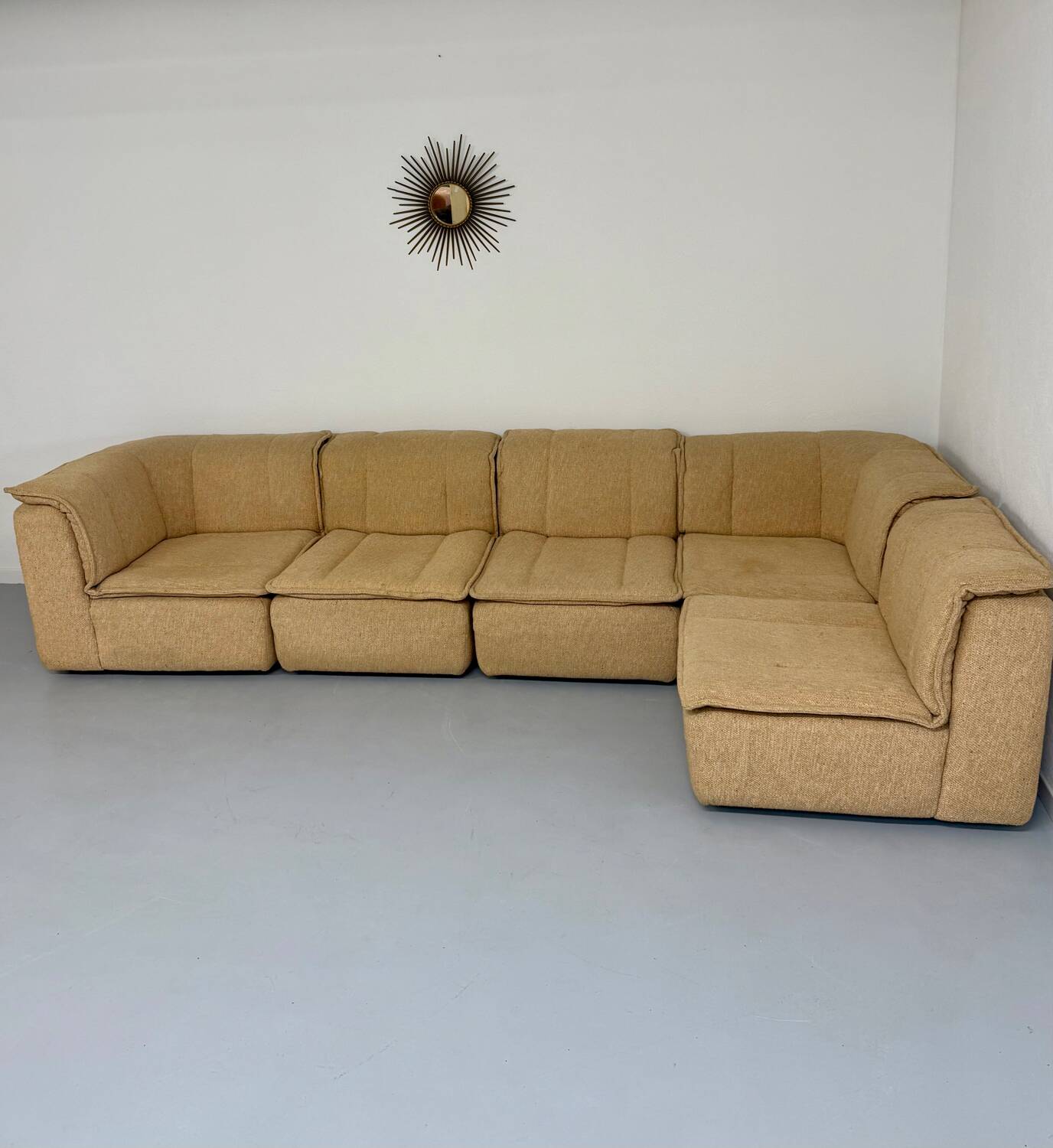 Modular sofa in beige fabric, 70s, 5 elements