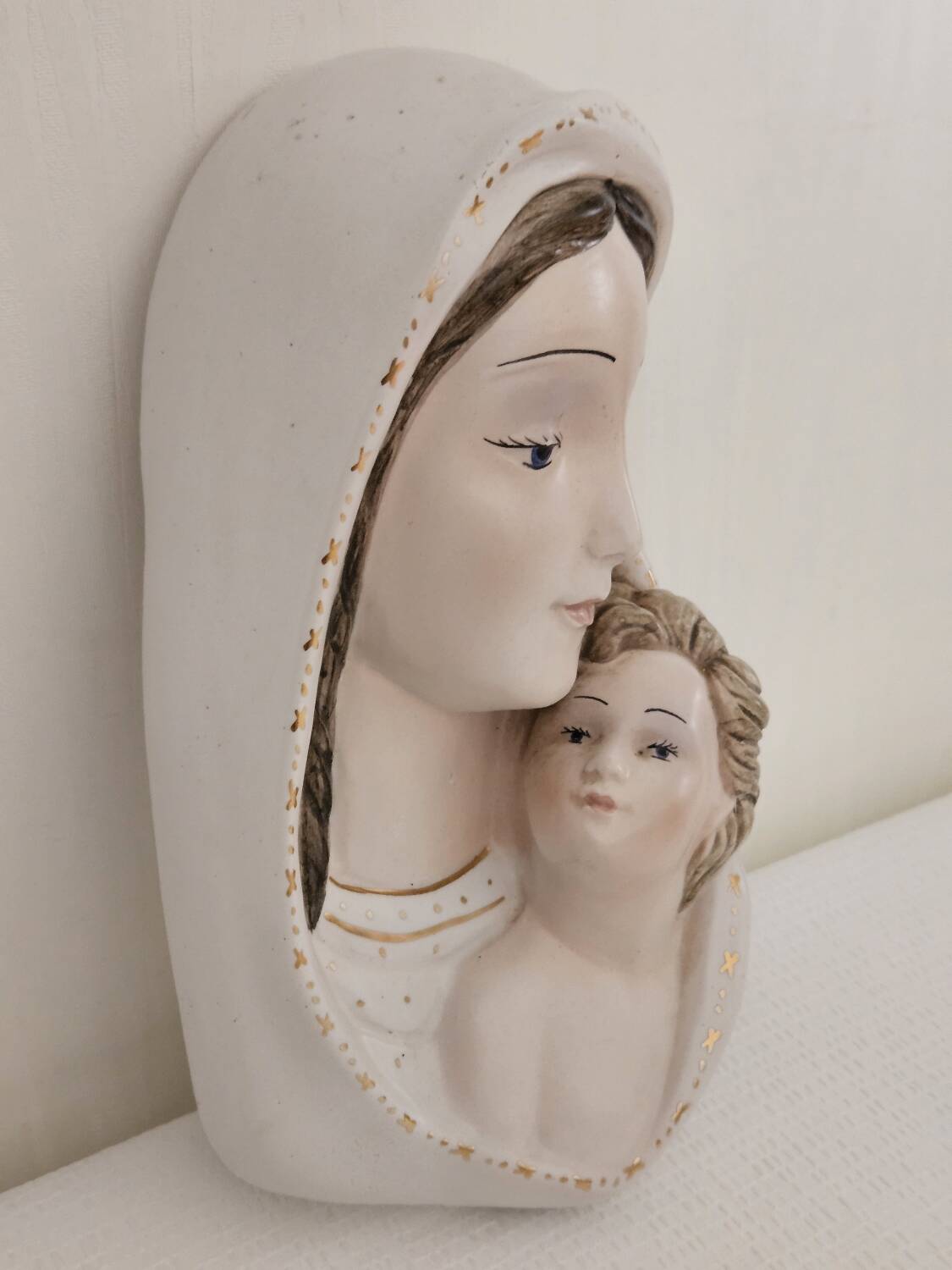 Vintage Italian wall ceramic Virgin and Child