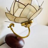 Vintage mother-of-pearl and brass flower wall lamp