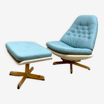 Chaise pivotante et pouf au design vintage