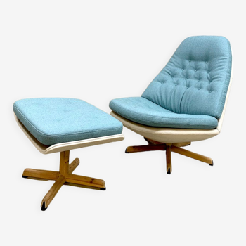 Vintage design swivel chair and ottoman