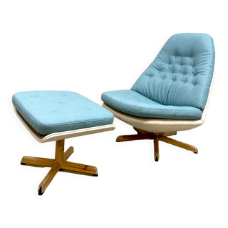 Vintage design swivel chair and ottoman