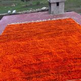 Large Beni Ouarain Rug 260x260 cm – Vibrant Orange Wool, Unique Piece