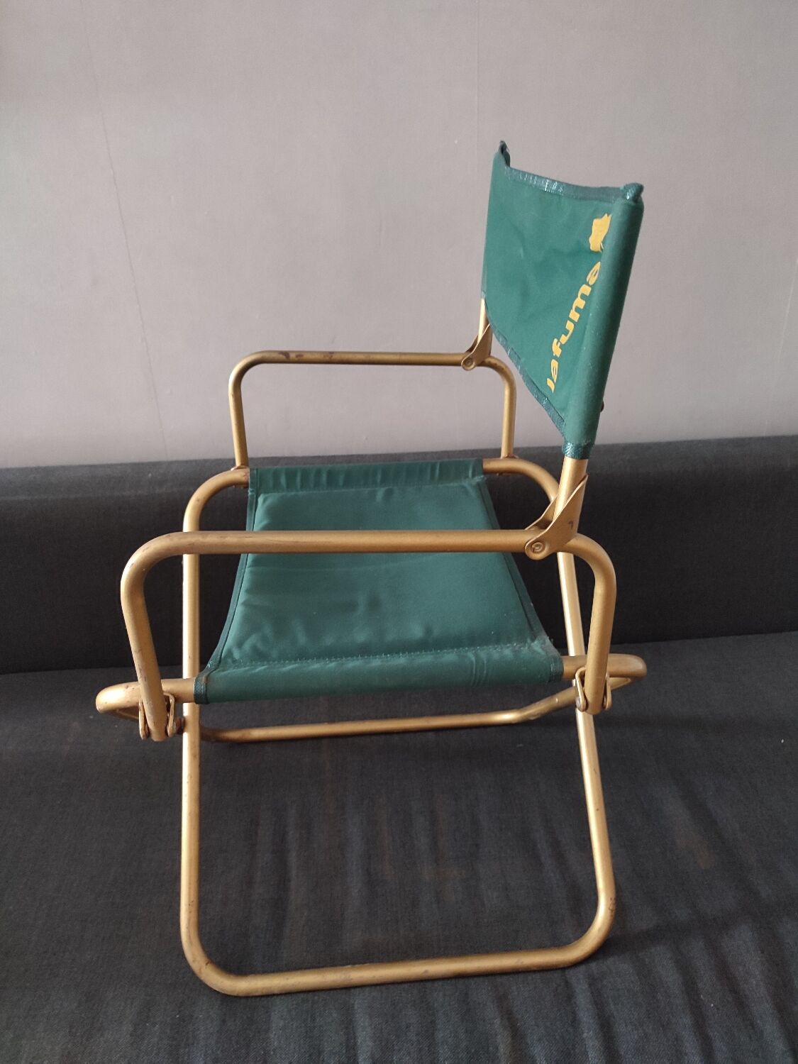 Lafuma foldable chair green vintage camping with armrest