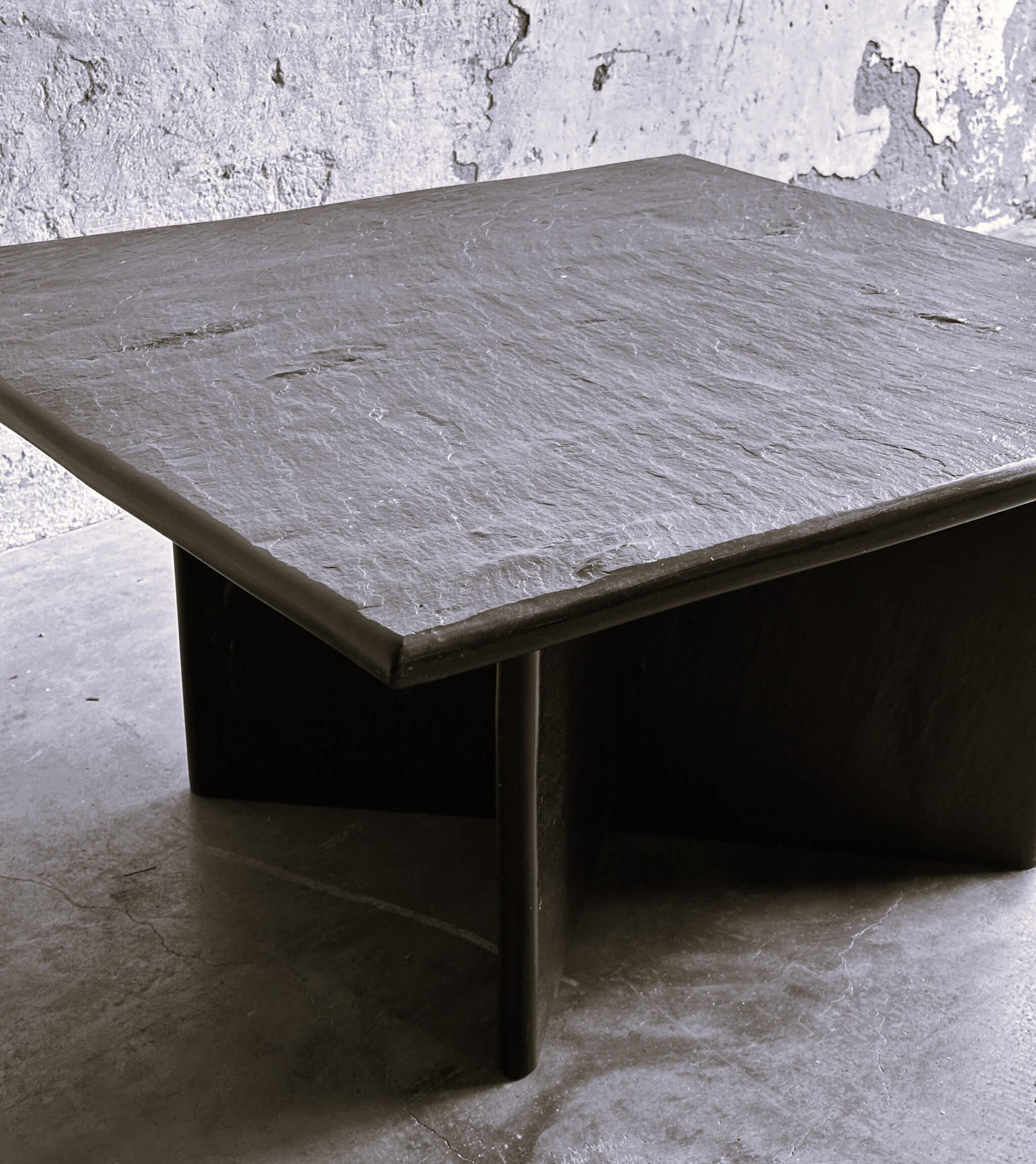 Massive Solid Square Slate Coffee Table, 1970s. France