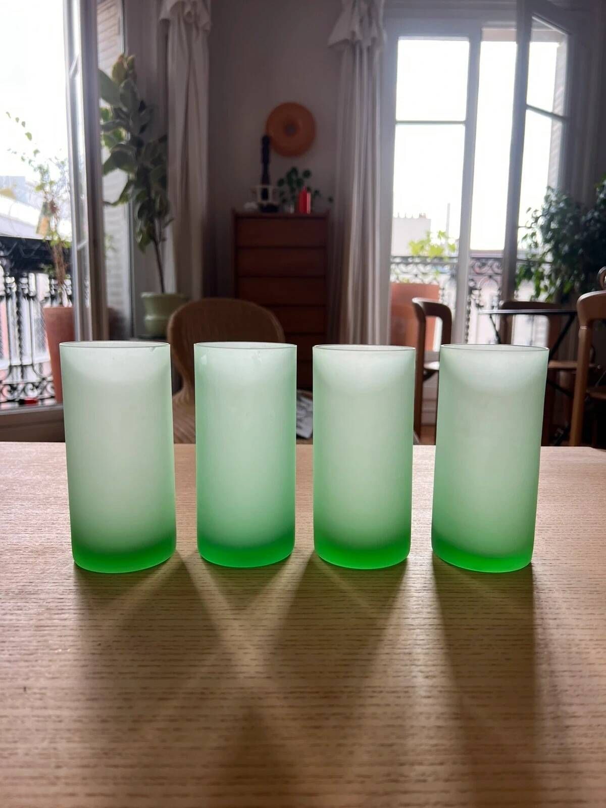 Set of four vintage frosted glass glasses